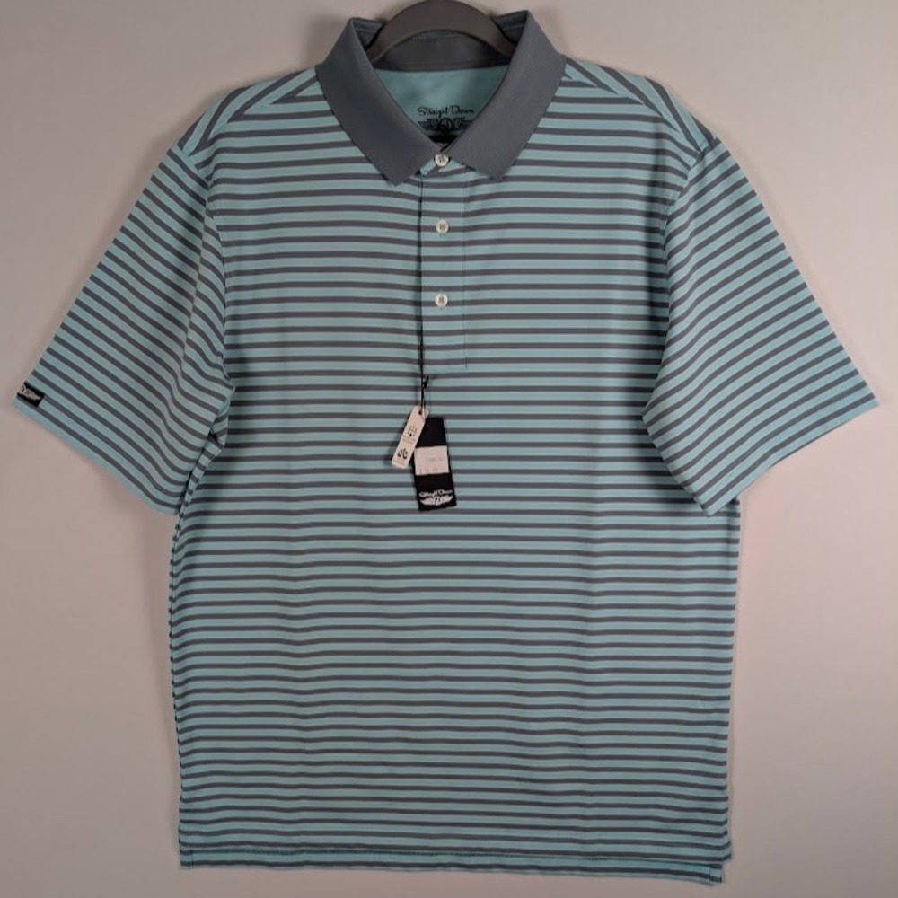 Straight Down Performance Polo Mens M Mint Green Grey Striped Short Sleeve Shirt